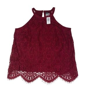 NWT Torrid Burgundy Lace Halter Neck Tank Top Plus Size 1 Two Layer Party Flirty